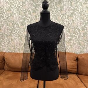 Black Sheer Mesh Lace Long Sleeve Top – Size S